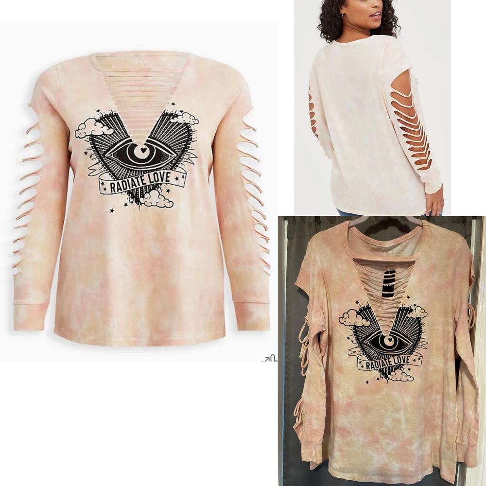 New Torrid 3 (3X‎ 22/24) Pink Tie Dye Radiate Love Punk Slash Tattoo Tee T Shirt